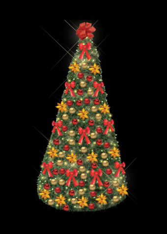 Gold & Red with Bows - Green Conical Tree