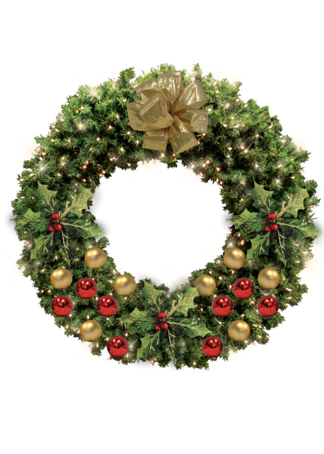 wreaths with gold and red decor